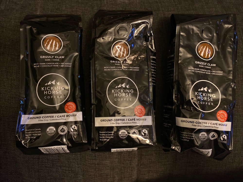 3 Kicking Horse Coffee GRIZZLY CLAW Organic Ground Dark Roast 3-25-22