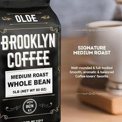 BROOKLYN COFFEE Whole Bean, Classic Medium Roast (5lb) 80 Ounce (Pack of 1)
