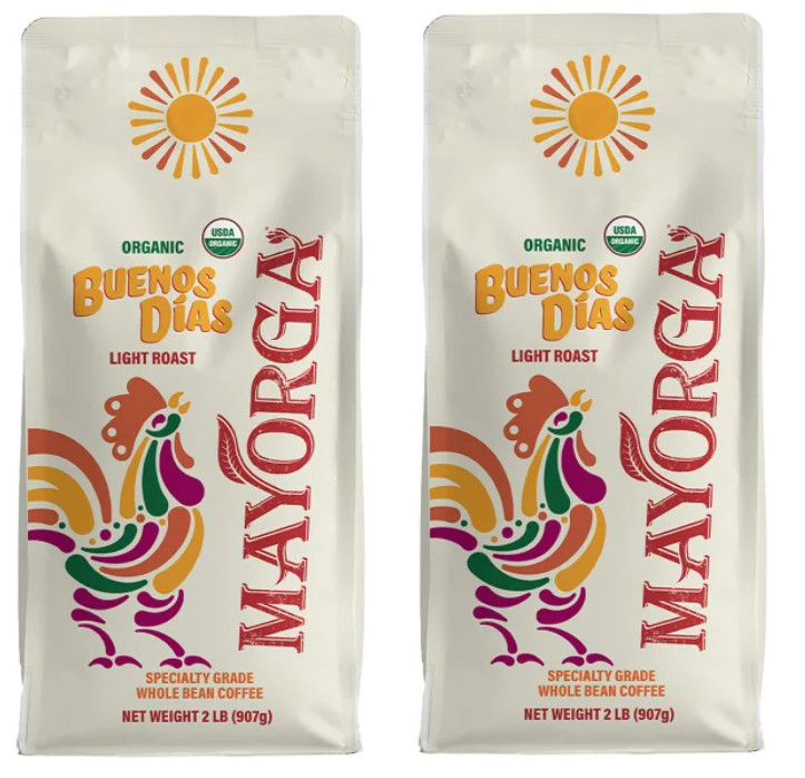 Mayorga Buenos Días, USDA Organic, Light Roast, Whole Bean Coffee, 2lb, 2-pack
